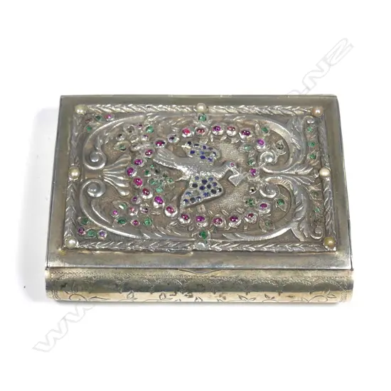 A 19thC Eastern silver and gem set table snuff box