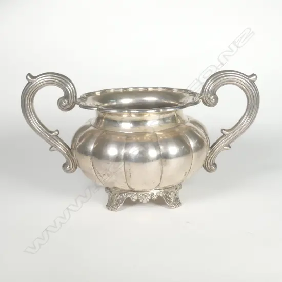 A China Trade period silver melon shaped two handled sugar basin