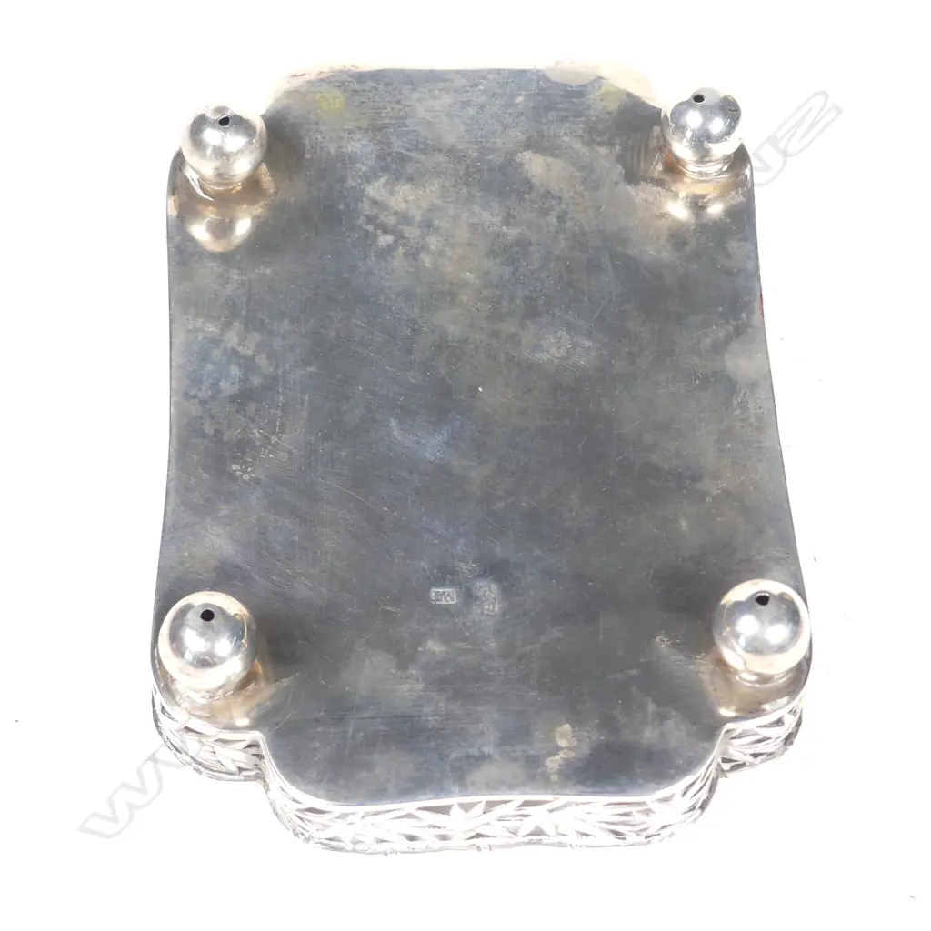 A Chinese silver small card tray with bamboo pierced gallery Image 1++