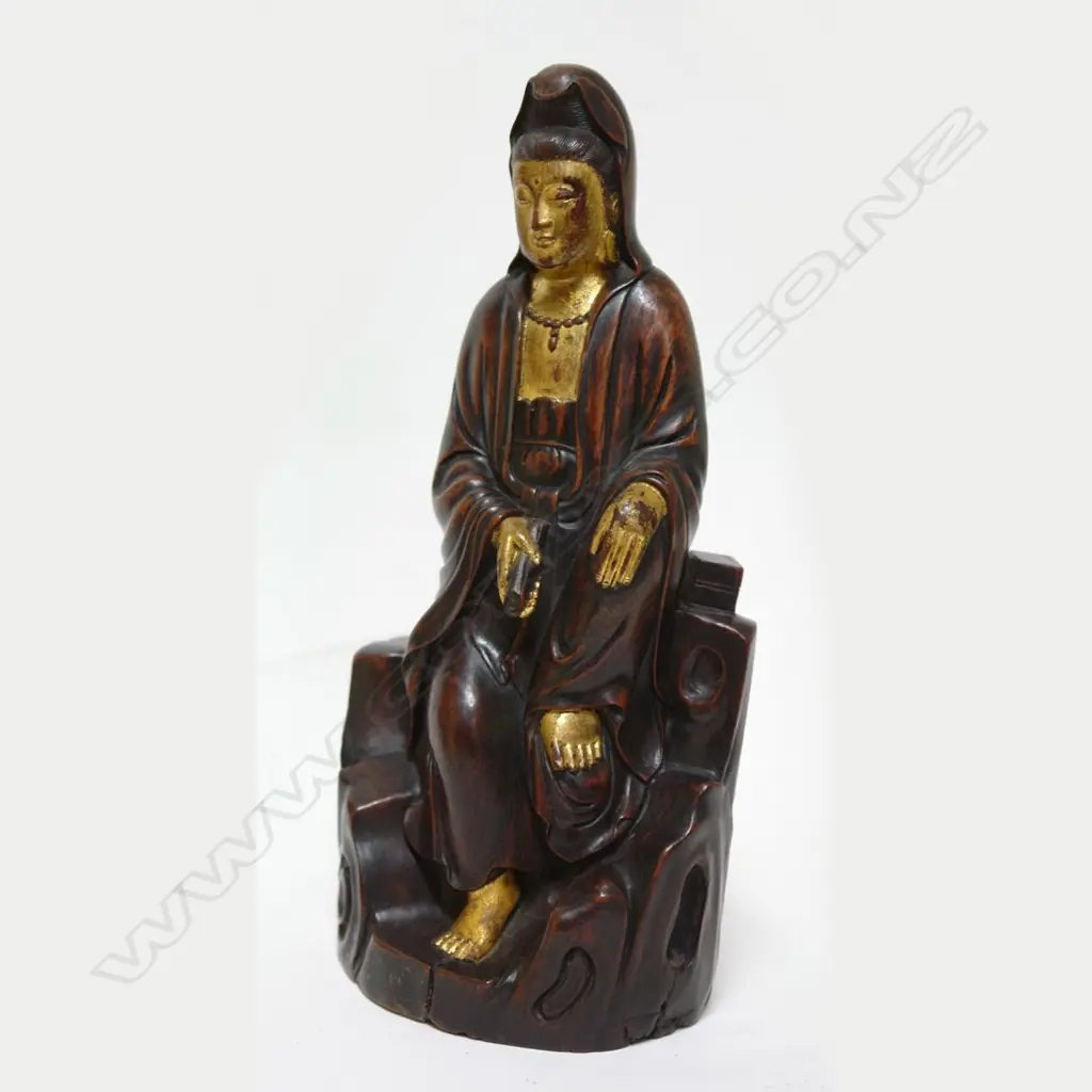 An old Chinese carved hardwood figure of Kuanyin Image 1++