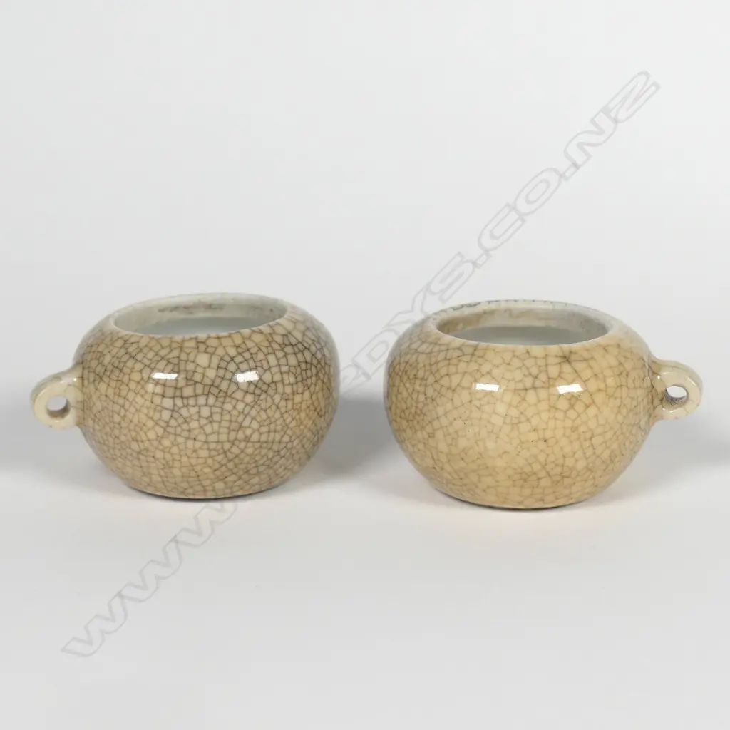 Two old Chinese crackle glaze bird feeding bowls Image 1++