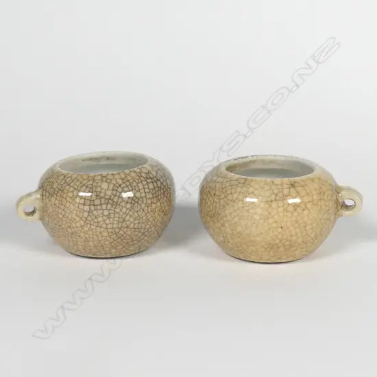 Two old Chinese crackle glaze bird feeding bowls