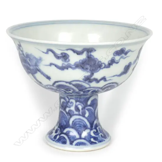 A Chinese small blue and white pedestal bowl