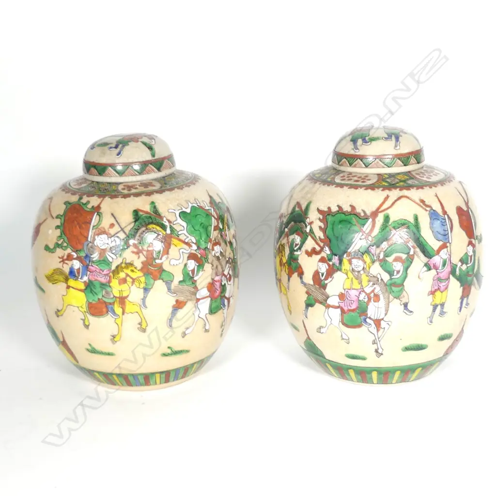 A pair of Chinese polychrome ginger jars Image 1++