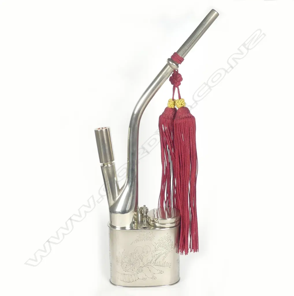 A Chinese etched white brass smoking water hookah pipe Image 1++