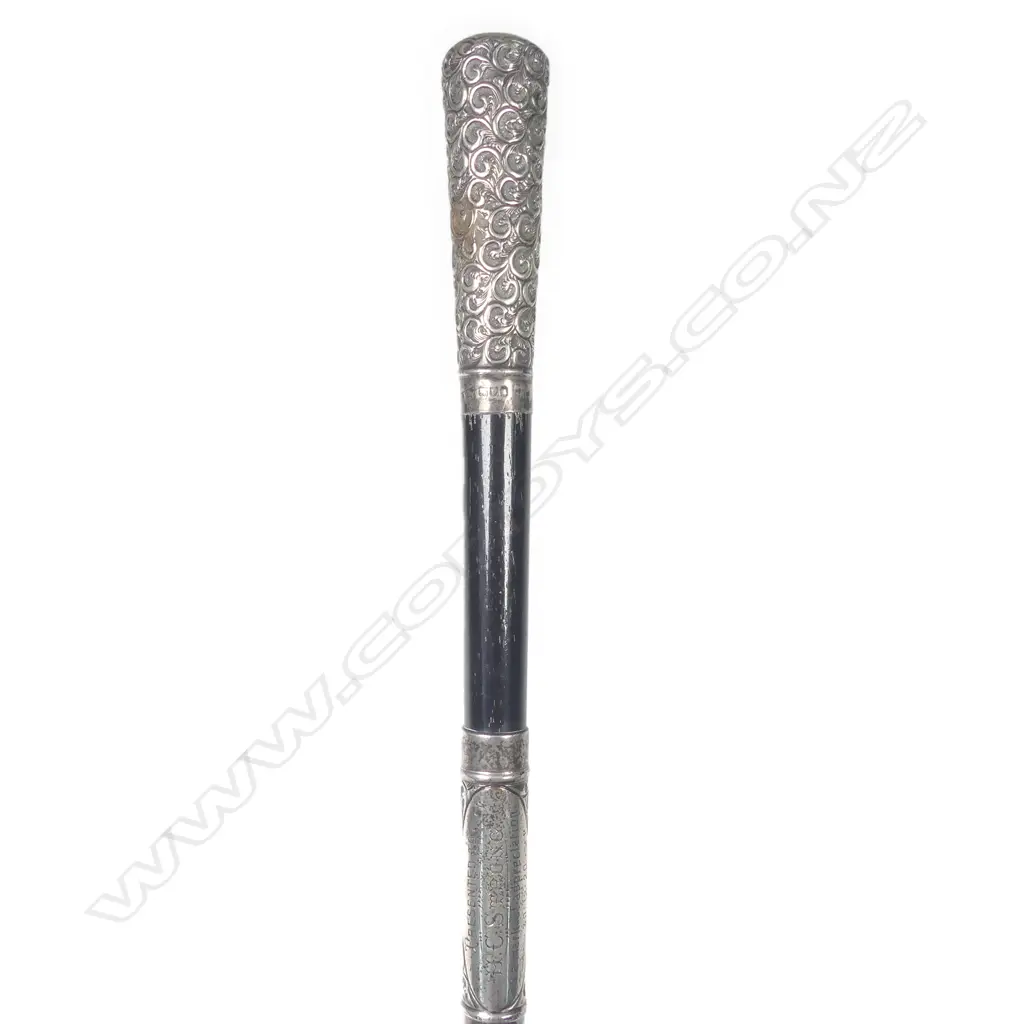 An early 20thC silver mounted ebony swagger stick Image 1++