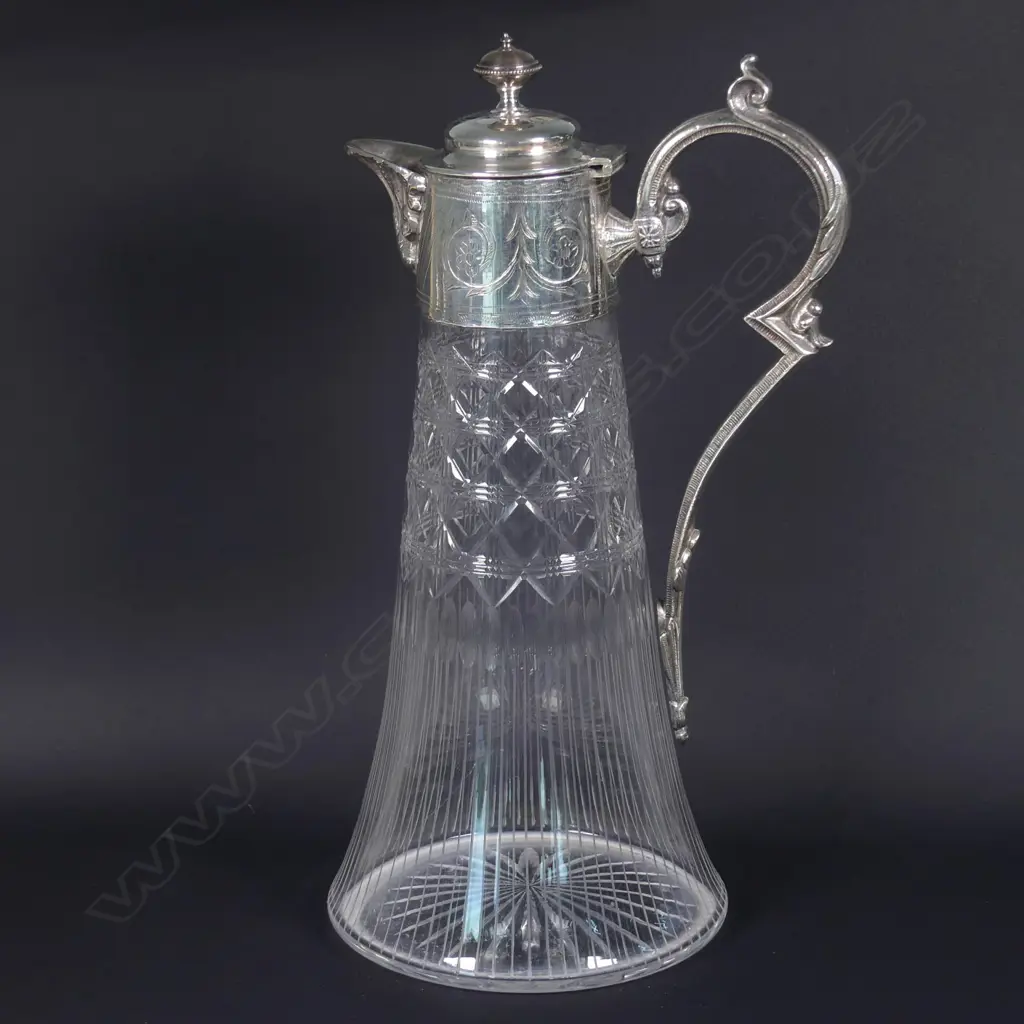 A c1900 cut crystal and silver plate wine carafe Image 1++