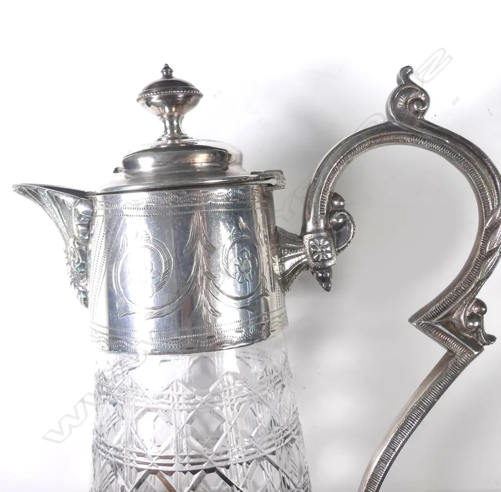 A c1900 cut crystal and silver plate wine carafe Image 1++