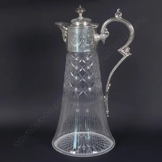 A c1900 cut crystal and silver plate wine carafe