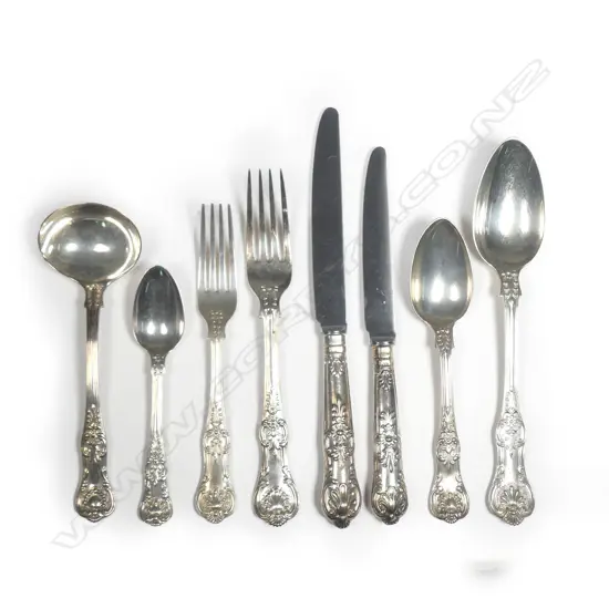 An impressive William IV/early Victorian silver Queens pattern 12 person cutlery service