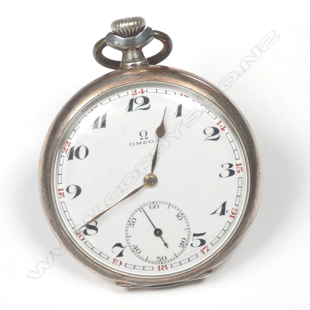 An Omega .800 silver open face pocket watch Image 1++