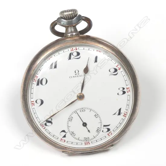 An Omega .800 silver open face pocket watch