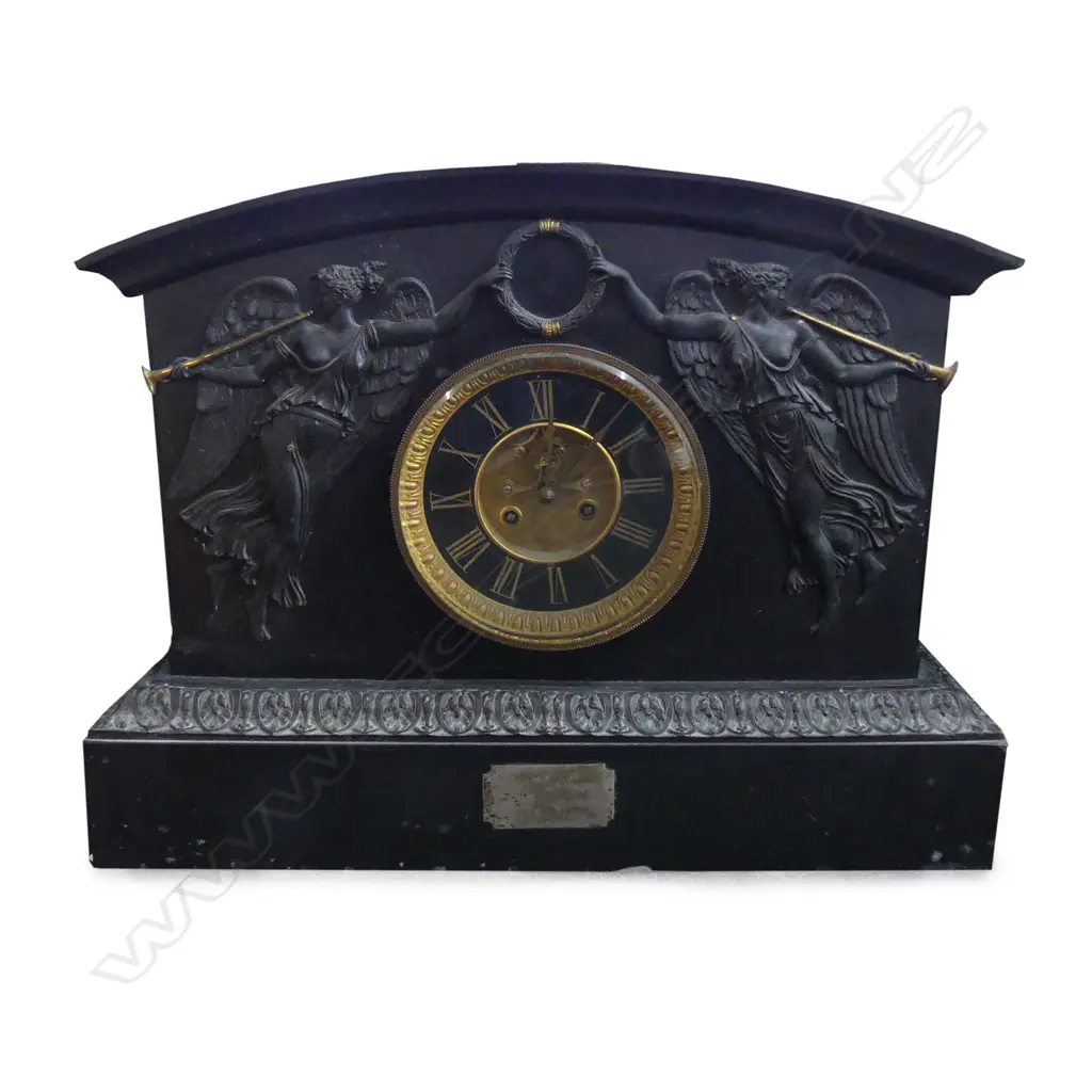 A substantial Victorian black marble mantel clock Image 1++