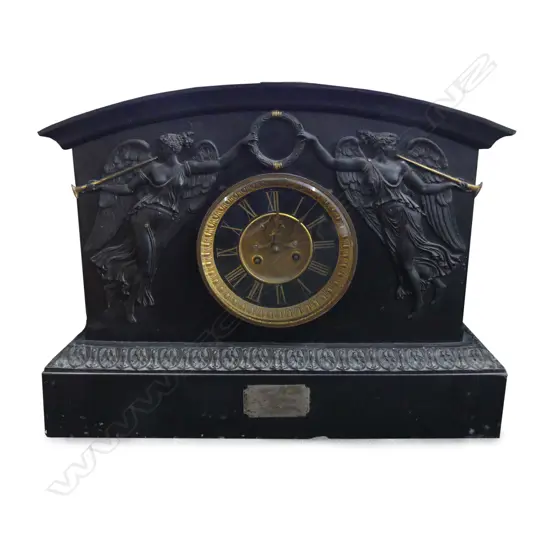 A substantial Victorian black marble mantel clock