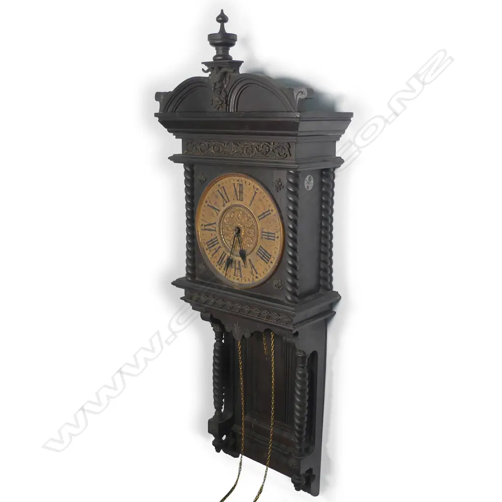 A late Victorian ebonised oak large wall clock Image 1++