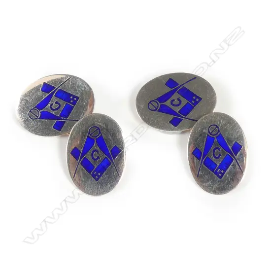 A pair of early 20thC 9ct. yellow gold Masonic cufflinks