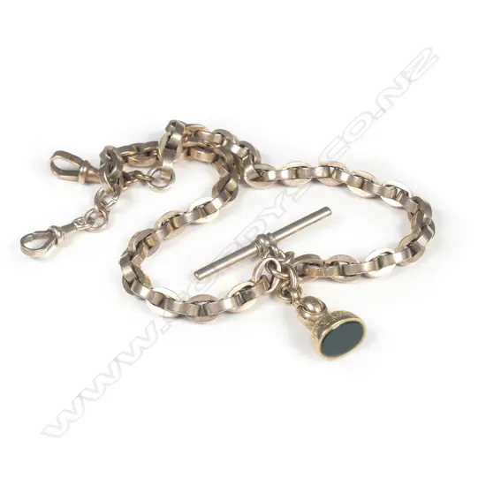 An Edwardian 9ct. yellow gold Albert chain