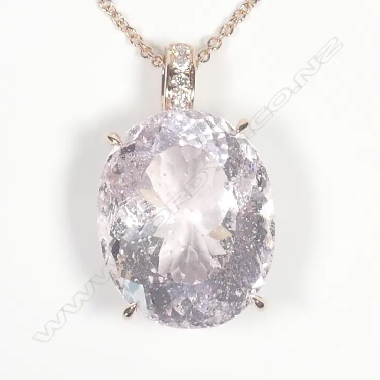 A 14ct rose gold kunzite and diamond pendant Image 1++