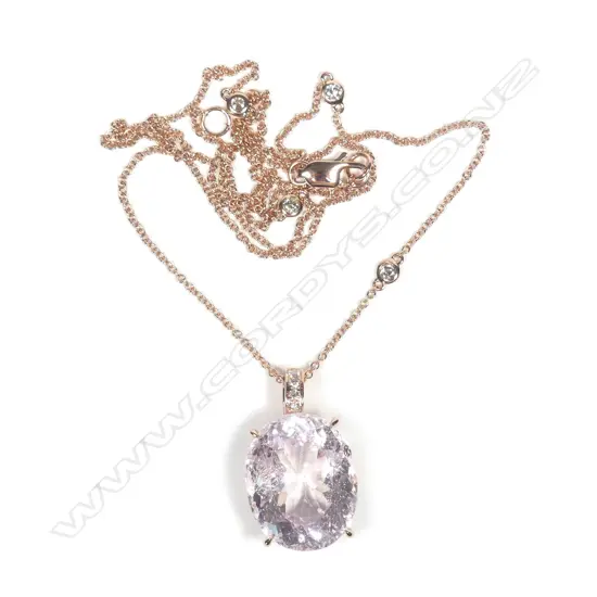 A 14ct rose gold kunzite and diamond pendant