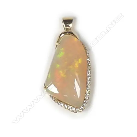 A 14ct gold opal and diamond pendant
