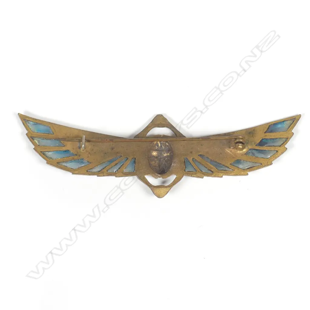 An early 20thC Egyptian Revival plique-a-jour winged scarab brooch Image 1++