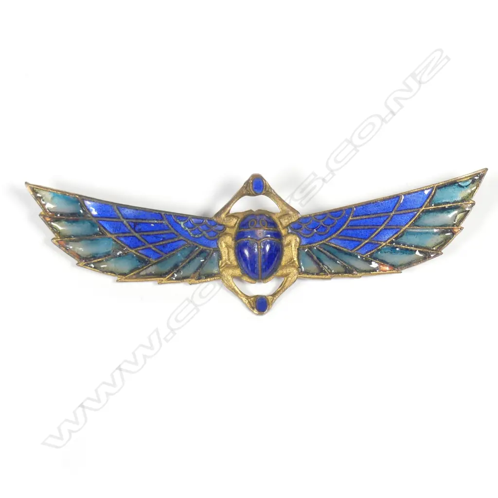 An early 20thC Egyptian Revival plique-a-jour winged scarab brooch Image 1++