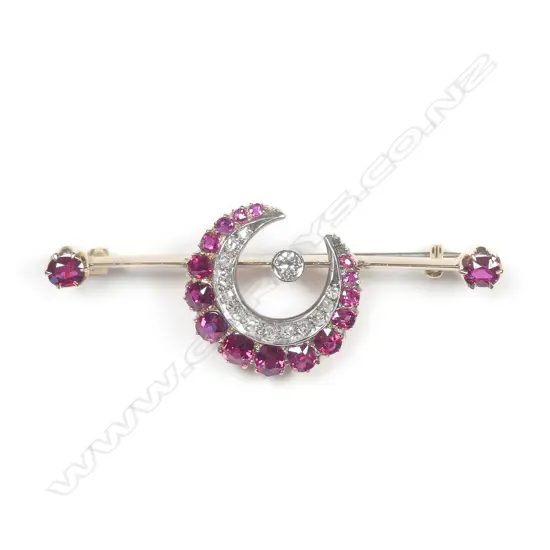 A Victorian 15ct gold ruby and diamond brooch