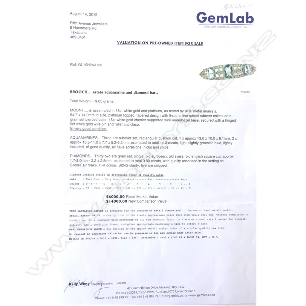 An 18ct white gold platinum aquamarine and diamond Art Deco brooch Image 1++