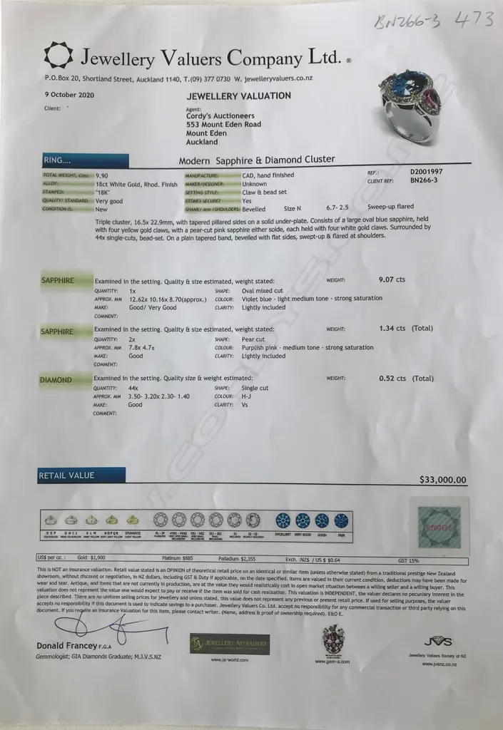 An impressive 18ct white gold large sapphire pink sapphire and diamond ring Image 1++