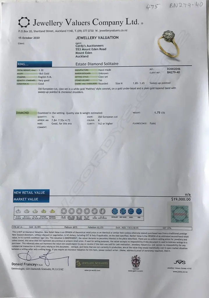 An estate 18ct gold and diamond solitaire ring Image 1++