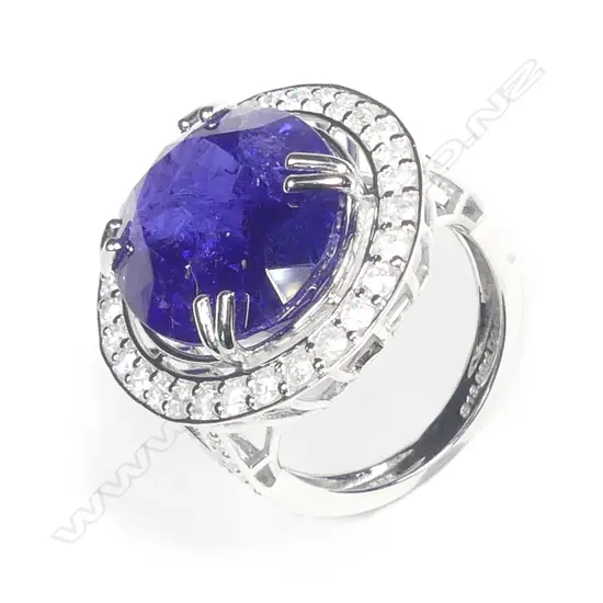 A 14ct white gold tanzanite and diamond ring