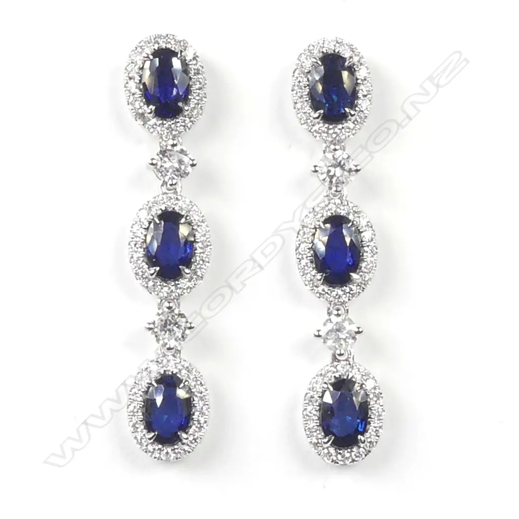 A pair of platinum sapphire and diamond drop earrings Image 1++