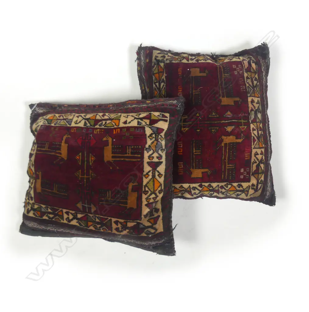 Two small scatter cushions with Afghan pile rug faces Image 1++