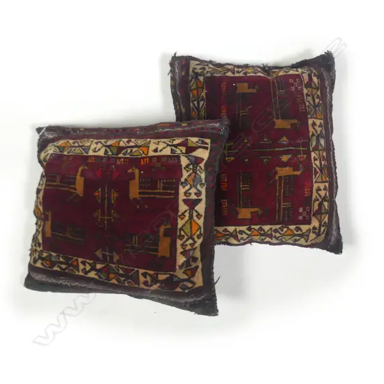 Two small scatter cushions with Afghan pile rug faces