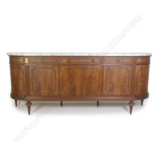 A French style marble top mahogany credenza