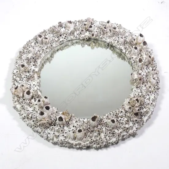 A large circular barnacle framed mirror