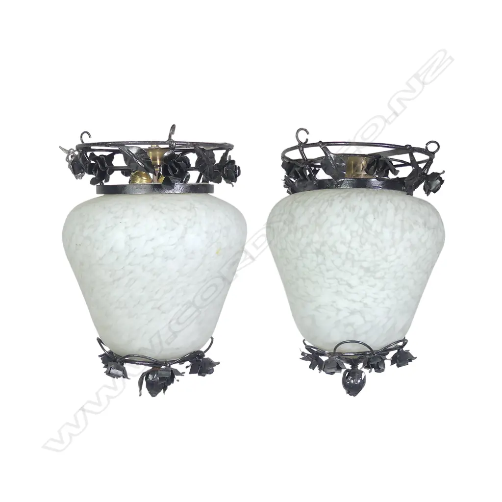A pair of glass and wrought iron light shades Image 1++