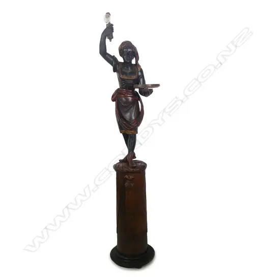 A19thC European painted and carved woman gypsy standing floor lamp