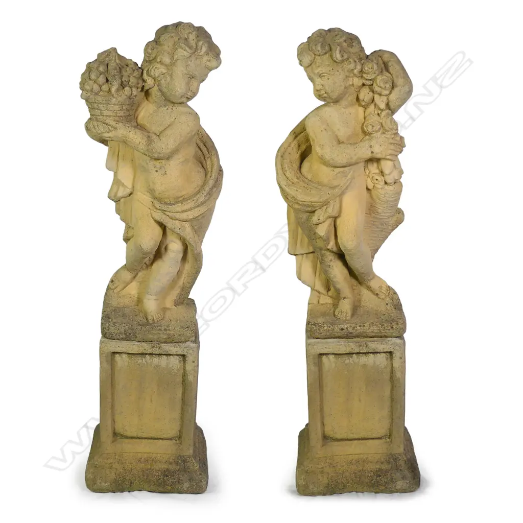 A pair of Church Stone garden statues on plinths Image 1++