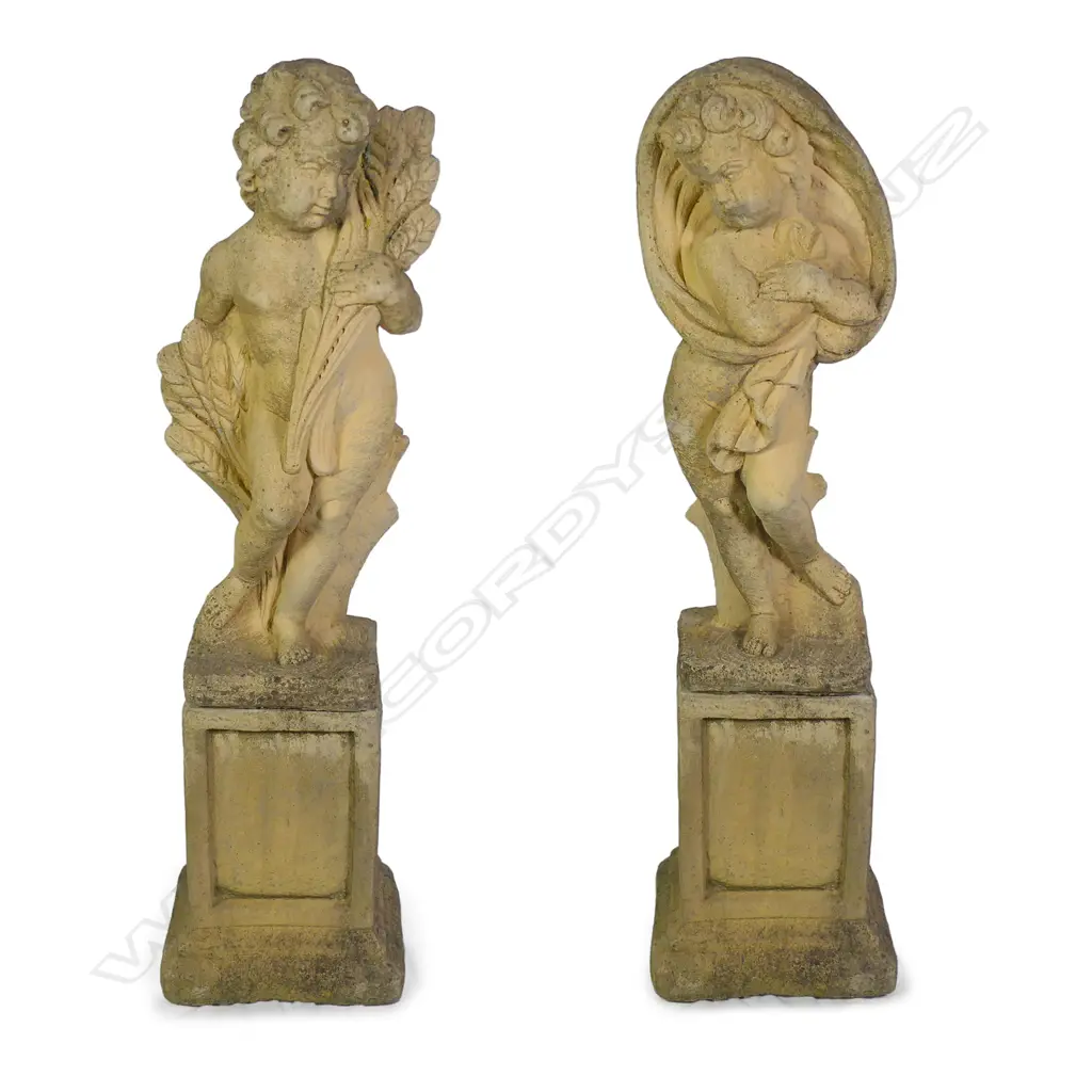 A pair of Church Stone garden statues on plinths Image 1++