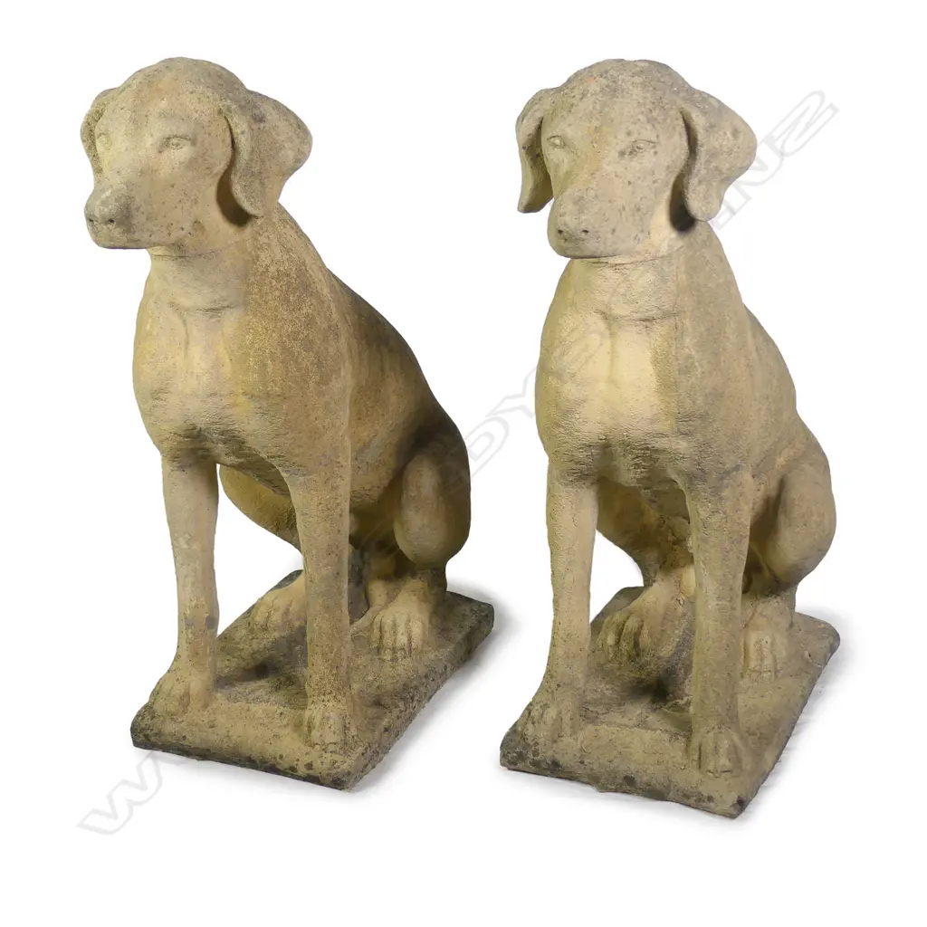 A pair of Church Stone classical seated hunting dogs Image 1++