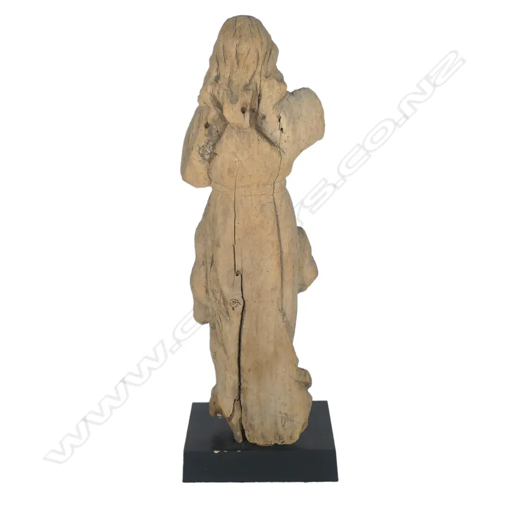 An attractively weathered carved wood statuette of a saint Image 1++