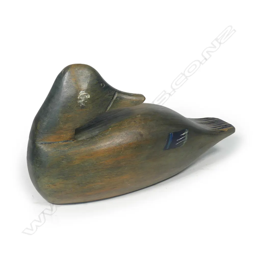 A hand carved 10" wooden duck decoy Image 1++
