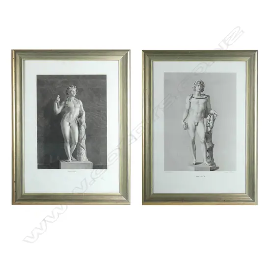 Two early 19thC steel engravings of statues of Bacchus