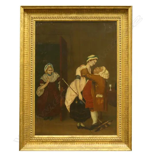 An 18thC oil on canvas caricature