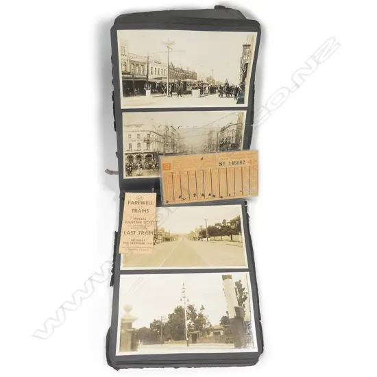 A comprehensive album of 60 photographs of Auckland City Corporation trams and buses