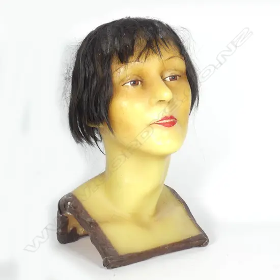 An uncommon Art Deco French wax life-size woman's head