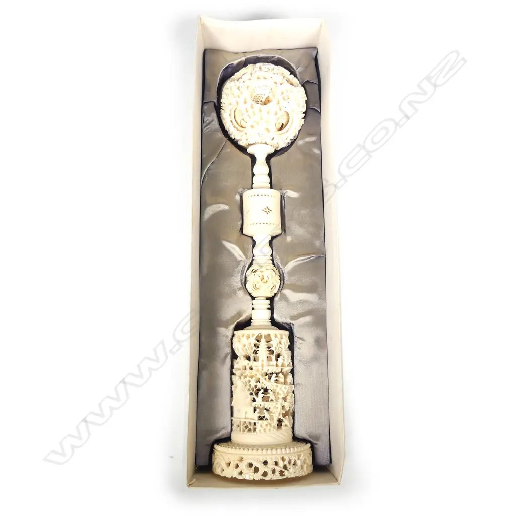 A large fine quality Chinese Canton ivory puzzle ball on stand Image 1++