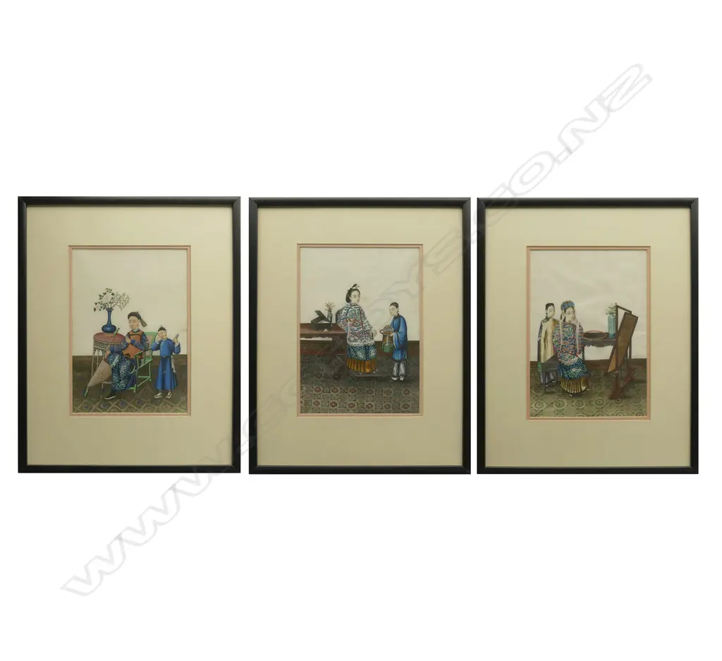 Three China Trade paintings on rice paper Image 1++