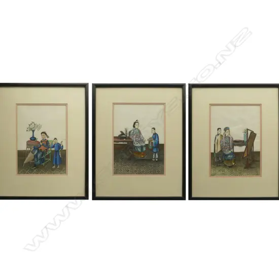 Three China Trade paintings on rice paper
